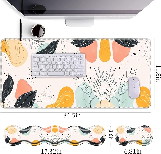 Keyboard Wrist Rest+Mouse Wrist Pad+Desk Pad SetMemory Foam Ergonomic Easy Typing Pain Relief for Computer Laptop Office Home - Abstract Geometric Pattern
