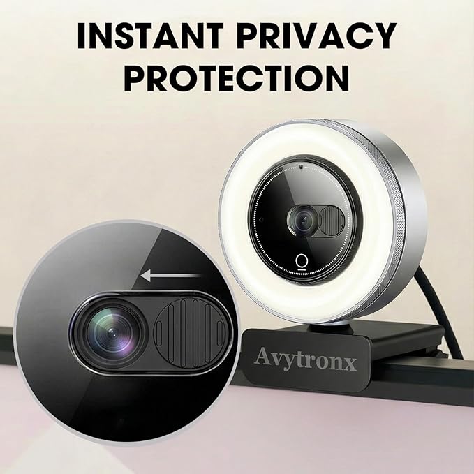 2K Webcam for PC with Microphone &amp Built-in Light USB Computer Camera for PC/Laptop/Mac/Monitor Streaming Webcam with Privacy Cover for Zoom/Skype/Teams/Video Calling/Conference/Online Classes
