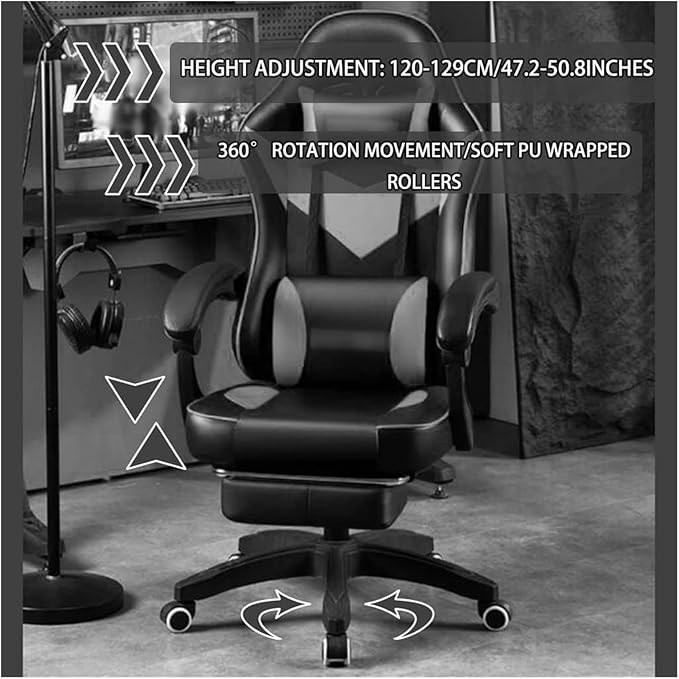 Chair Swivel Chair Gaming Chair Footrest Cool Stitching Color Ergonomics Gamer Chair 145° Comfortable Reclining Racing Chair Silla Gamer Load Bearing 140Kg/308.6Lbs