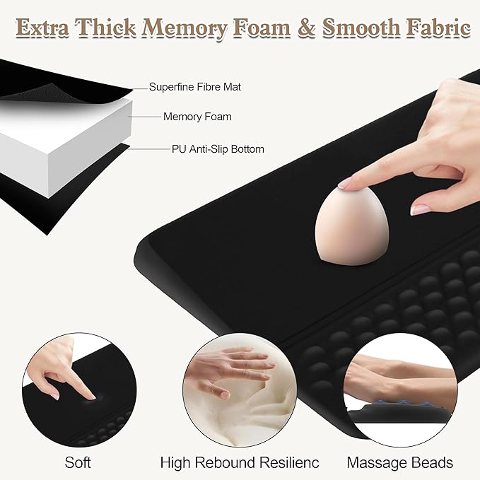 HONGZHONG Keyboard Stand with Wrist Rest Extra Large Computer Wrist Support Pad Comfy Ergonomic Keyboard Riser Holder for Relieve Hand Pain Black (Point Type)