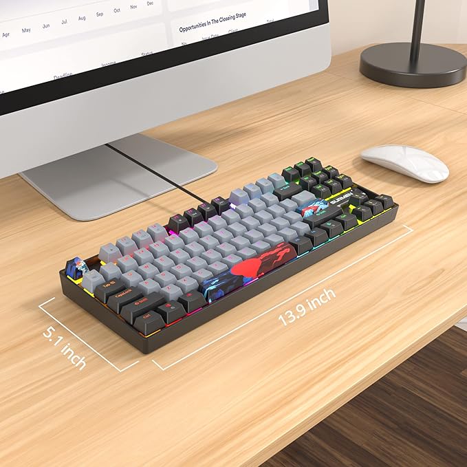 Owpkeenthy 75% Mechanical Gaming Keyboard with Red Switch RGB Backlit Keyboard 87 Keys Compact TKL Wired Computer Keyboards for Laptop PC Gamer Xbox PS (Grey/ 87 Red Switch)