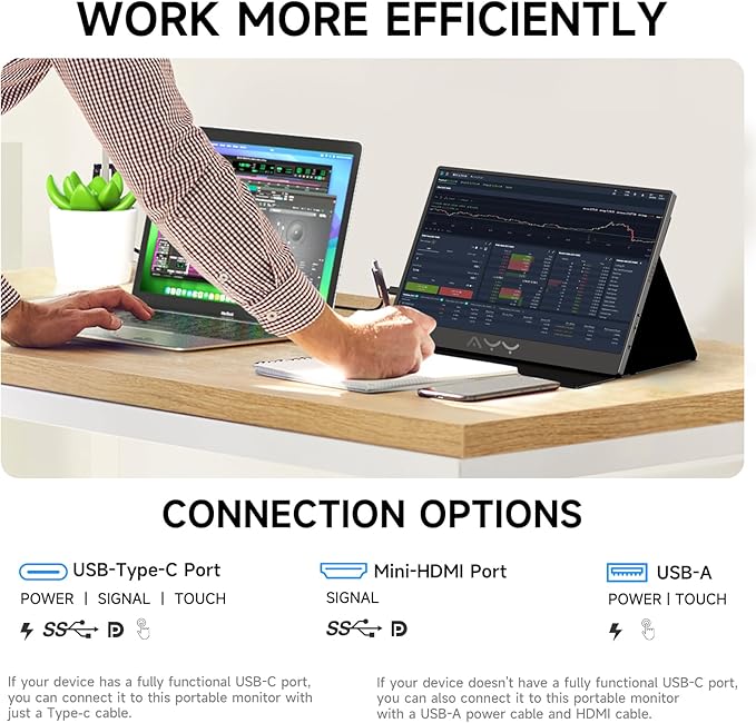 AYY Portable Monitor for Laptop 15 Inch FHD 1080P USB-C HDMI Travel Monitor External for Computer Second Display HDR IPS Gaming Monitor Extender for PC MAC Phone PS4/5 Xbox Switch Built-in Speakers