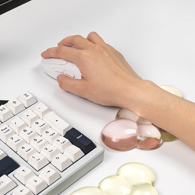 Ergonomic Cloud Silicone Gel Keyboard and Mouse Wrist Rest Set – Clear Wrist Rest for Computer Keyboard 60%/68%/75% Comfort &amp Support for Typing and Gaming (Yellow Pink)