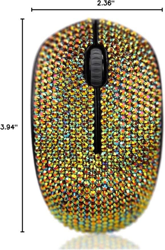 SA@ Luxury 6 Colors Bling Crystal Rhinestone 2.4G Wireless Mouse for Laptop Notebook PC Computer MacBook Gifts for The Office (Gold Colorful)
