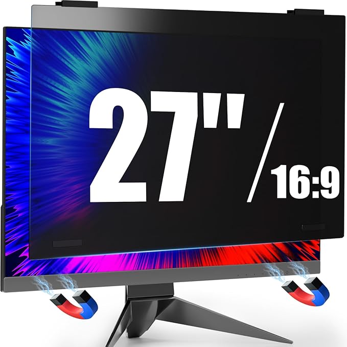 27 Inch Monitor Privacy Screen Hanging for Computer 16:9 Aspect Ratio Magnetic Anti Glare Blue Light Private Protector Eye CareRemovable Anti Spy Filter Shield for Digital Workplaces