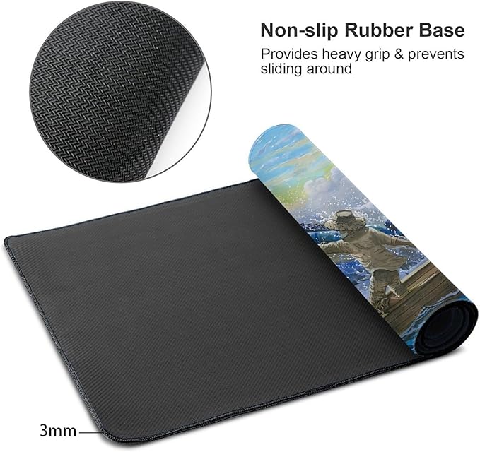 Old Man Blue Marlin Billfish Sportfishing Mar Gaming Mouse Pad Large 16x29.5 Inch - Non-Slip Desk Mat with Stitched Edges Durable Textured Rubber Base for Gaming