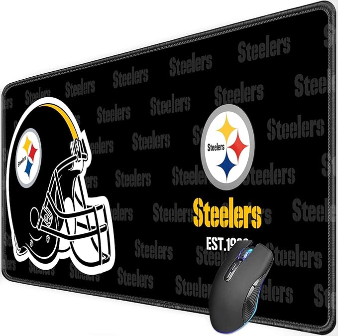 Large Gaming Mouse Pad with Non-Slip Rubber Base for Laptop Computer Desktop KeyboardBlack Design Stitched Edges Mouse Desk Mat for Football Sport Fans