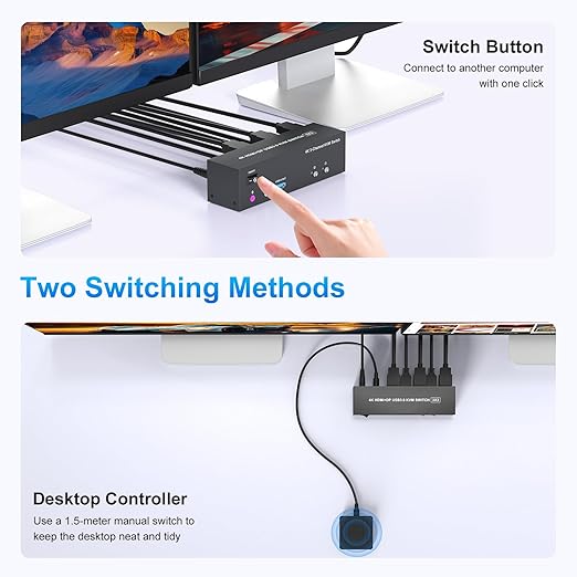 4K KVM Switch 3 Monitors 2 Computers Triple Monitor Displayport 2HDMI USB 3.0 KVM Switches 4K@60HzSupport Extended/Mirror Mode Share 3 USB 3.0 Ports with EDID Adaptive 2*USB Cables and Controller