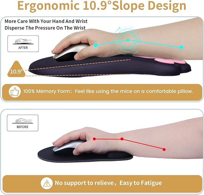 L-SPOUTTO Ergonomic Mouse Pad with Wrist Rest and Keyboard Wrist RestCute Comfortable Computer Mouse Pad Wrist Support Pain Relief Mousepad with Non-Slip PU Base for Desk Laptop Gaming OfficeBlack