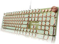 EWEADN Typewriter Style Mechanical Keyboard Wired Typewriter Keyboards104 Keys Backlit LED Metal Keyboards Media Control Knob Wired Computer Keyboard Pink Switch for Windows/Mac/PC-Green