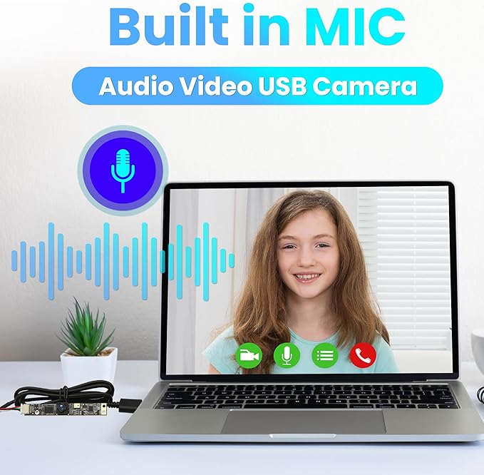 8MP USB Camera Module with Microphone Wide Angle 105°Computer Camera Fixed Focus 4K Lightburn Camera for Laser Engraver Embedded UVC Webcam Board Tiny USB Security Camera for PC Laptop Raspberry Pi