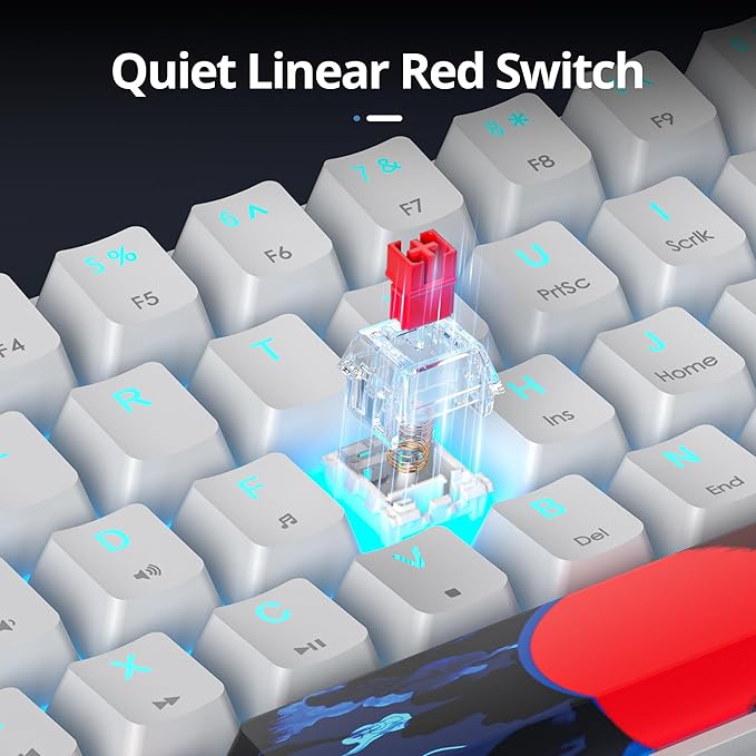 surmen 60% Wired Mechanical Gaming Keyboard 61 Keys Backlit Ultra-Compact Mini Office Keyboard 60 Percemt with Linear Red Switch for PC/Mac Gamer Typist (61 Red White)