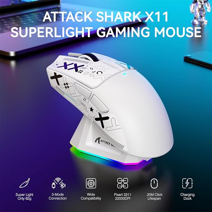 ATTACK SHARK X11 &amp X68 PRO HE Wireless Gaming ComboRapid Trigger Hall Effect Magnetic Switch 8K KeyboardUltra-Light 22K DPI PAW3311 Optical Sensor MouseRGB Backlit Tri-Mode with Coiled Cable-Wh