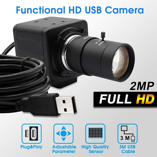 1080P Webcam 5-50mm Varifocal Lens USB Camera HD 2MP 0.01Lux Low Illumination IMX322/IMX323 Sensor Industrial Camera H.264 Webcamera PC Webcam for Raspberry PI Windows Android Linux MAC
