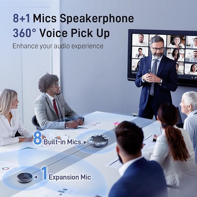 EMEET Conference Speaker and Microphone w/8+1 Mics 360° Voice Pickup Noise Reduce Bluetooth/USB/Dongle Speakerphone for 14 People w/Daisy Chain for 25 Compatible w/Leading Platforms 2025 Version