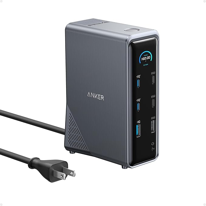Anker Prime Docking Station 14-Port with 160W Max Output 10Gbps Fast Data Transfer Real-Time Smart Interface Audio and Ethernet Ports Dual 4K Displays for Dell HP Lenovo and More