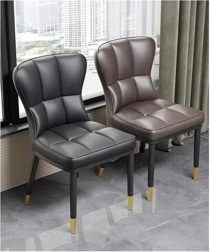 Adjustable Office Computer Chair with Armrest 1pcs Leather Finish Dining Chair with Backrest Sleek Black Legs with Gold Trim(Black)