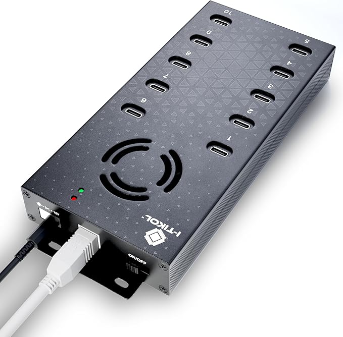 USB 2.0 Hub Type-C Multi Safety 10 Ports Powered with AC Adapter Aluminum USB Splitter with Cooling Fan - Type C for Laptops &amp PC PCFlash Drives HDD Hard Drive Mouse XPS Xbox Keyboard