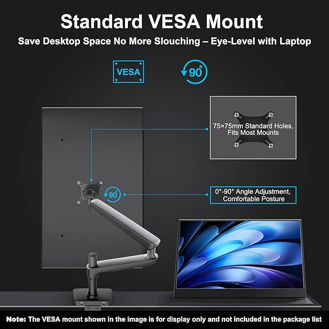 Portable Monitor for Laptop 15.6 FHD 1080P IPS Travel Screen with Speakers &amp Smart Cover VESA Mount (75x75mm) USB-C &amp HDMI Port for PC Mac Phone PS5 Xbox Switch