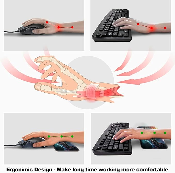 Ergonomic Desk Pad Mat &amp Keyboard Wrist Rest Set 3-in-1 Office Mouse Pad with Memory Foam Support Non-Slip Computer Blotter for Home Gaming &amp Writing 23.6 x 11.8 Dinosaur