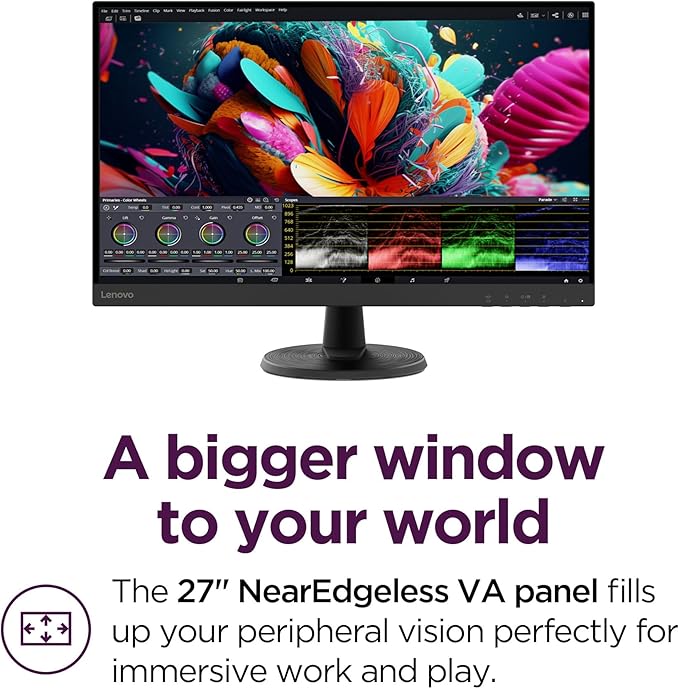Lenovo D27-40 - All-in-One Monitor - 27 FHD Display - 75Hz Refresh Rate - Natural Low Blue Light - AMD FreeSync™ - 0.4ms MPRT - Raven Black - Tilt Stand