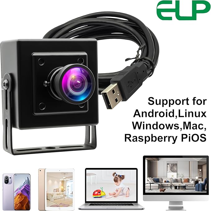 ELP 16MP Wide Angle USB Camera for Raspberry Pi &amp Computer - 4K Web Camera for Desktop &amp Laptop - 120 Field of View - IMX298 Sensor