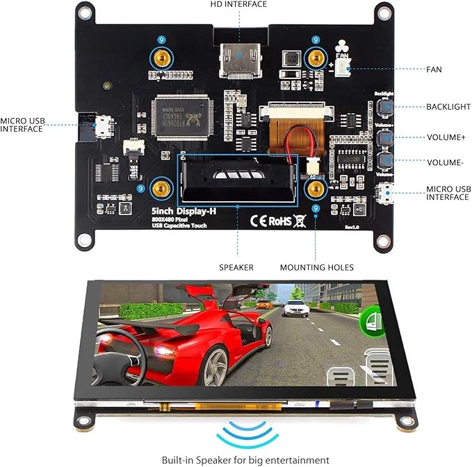 ELECROW 5 Inch Touch Screen Monitor LCD Display 800×480 Mini Touchscreen HDMI-Compatible &amp USB Powered with Speakers for Raspberry Pi 5/4/4B/3/3B BB Black Banana Pi Windows 10/8/7 Game Consol