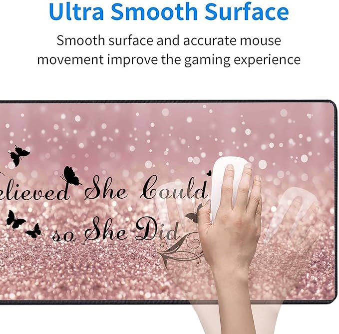 Large Gaming Mouse Pad Keyboard Wrist Rest pad + Mouse Wrist pad + Coaster Set Extended Waterproof Non-Slip Table mat Suitable for Home Office Learning Games - She Believed She Could So She Did