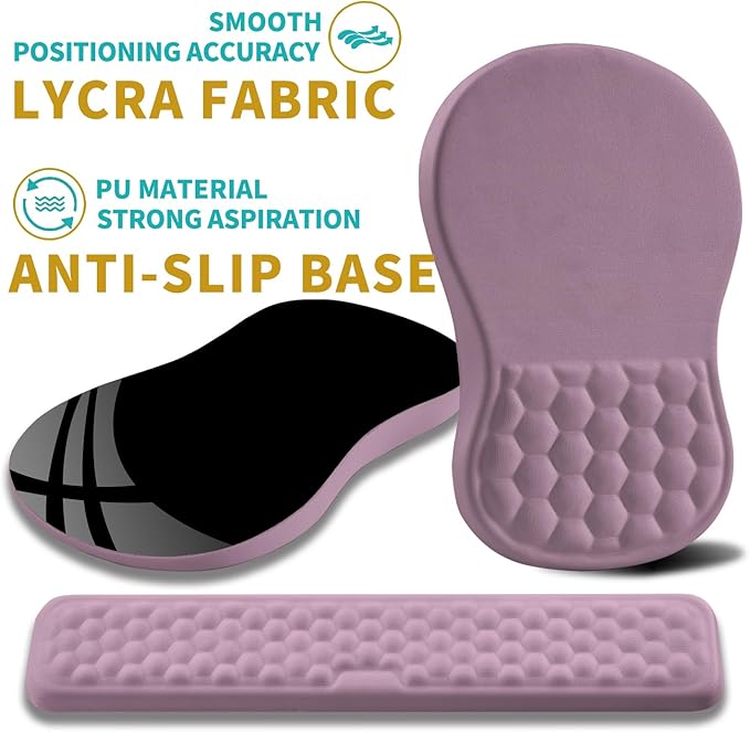 Hokafenle 2 in 1 Ergonomic Mouse Pad Wrist Support &amp Wrist Rest for Computer Keyboard Set with Relieve Carpal Tunnel Pain Massage Bulge and Full Memory Gel Design (2In1 Set Purple)