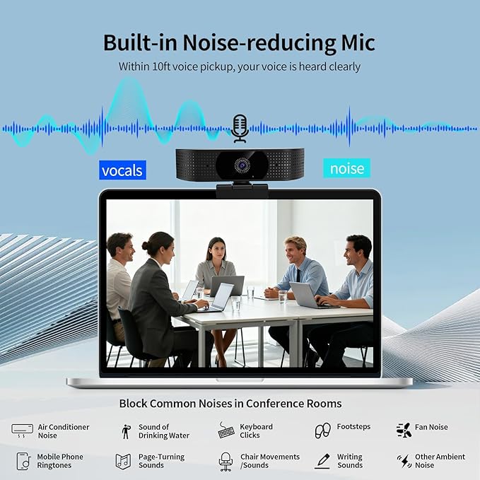 1080P Wireless Webcam for PC Webcam with Noise-reducing Mic 92°FOV360° Rotation Plug and Play Wireless Camera Works with Skype Zoom for indoor and outdoor Conference meetings video calls