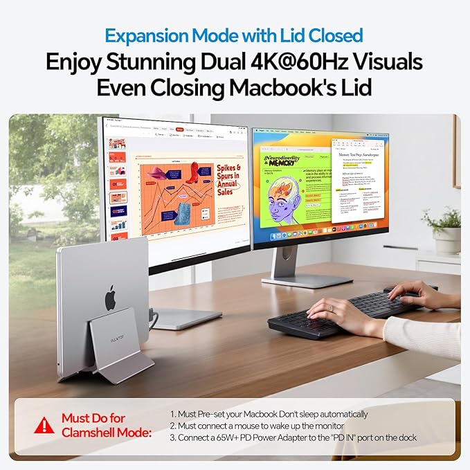 MacBook Docking Station Dual Monitor Vertical Mac Laptop Docking Station Dock Stand with 2 HDMI 4K@60Hz USB A/C 10Gbps PD Ethernet USB 2.0 SD/TF Compatible with MacBook Pro Air M3 M4 M5