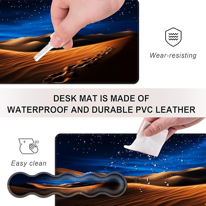 Mouse PadLarge Desk Mat Set 4in1 XL Mousepad + Keyboard Wrist Rest+Mouse Wrist Rest+Coaster with Ergonomic Desk Pad for Home Office Table Computer Cover -Desert Dunes Under Starry Sky