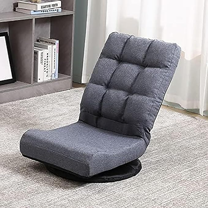 Swivel Floor Chair for TeensMultipurpose Gaming Chair Rocker for TV Reading Playing Video Games Lumbar Support Adjustable Foldable Backrest (Grey)
