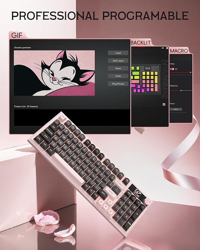 Redragon K725 Wireless Mechanical Keyboard with LCD Smart Screen &amp Control Knob Tri-Mode 2.4G/Bluetooth/Type-C Hot-Swap Gasket Mount RGB Backlit for Gaming/Mac/Windows/Tablet/PC