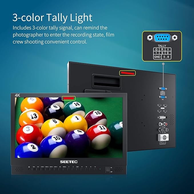 SEETEC 4K156-9HSD 15.6 Inch Broadcast LCD Monitor with IPS UHD 3840x2160 SDI Input and Output 4xHDMI Inputs Quad Split Display