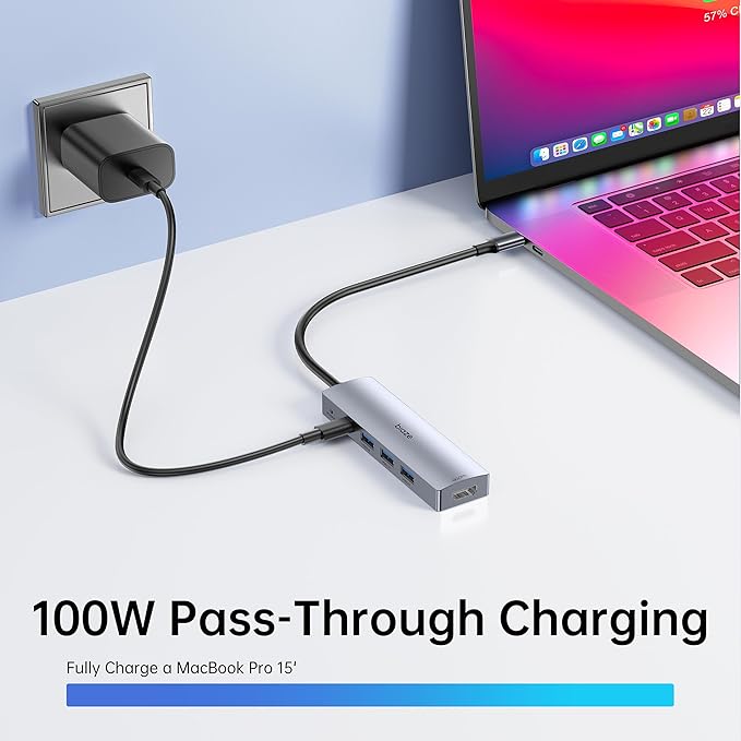5-in-1 Dock for MacBook - Expand Your Ports! Supports 4K60Hz HDMI 100W PD Fast Charging 3 USB 3.0 Ports Hub for Laptop. Compatible MacBook Air/Pro M4/M3 and iPhone 15/16 Series.