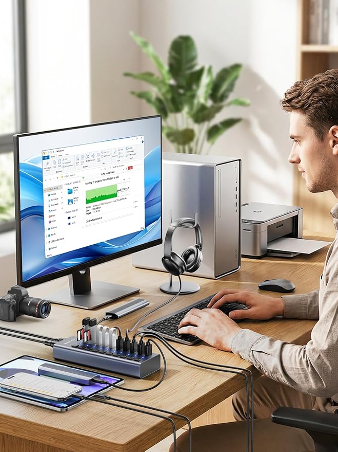 Powered USB 3.2 Hub ACASIS 10 Ports USB 3.2 Hub with 10Gbps Data Speed Aluminum Housing USB Hub Powered with 48W Power Adapter USB Hub for PC/Laptop Computer Flash Drive Printer Camera