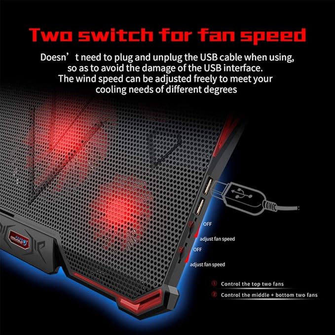 Adjustable Angles Laptop Cooler Ergonomic Notebook Cooling Pad with Five Led Fan for 11'' 15.6'' 17''Notebook Tablet PC (Color : Blue) (Blue)