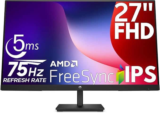 HP V27i G5 27 Inch Full HD Desktop PC Monitor 75Hz AMD FreeSync Low Blue Light Mode Anti-Glare VESA Mountable Tilt Adjustment HDMI VGA DisplayPort Laptop Computer Display Black (Renewed)