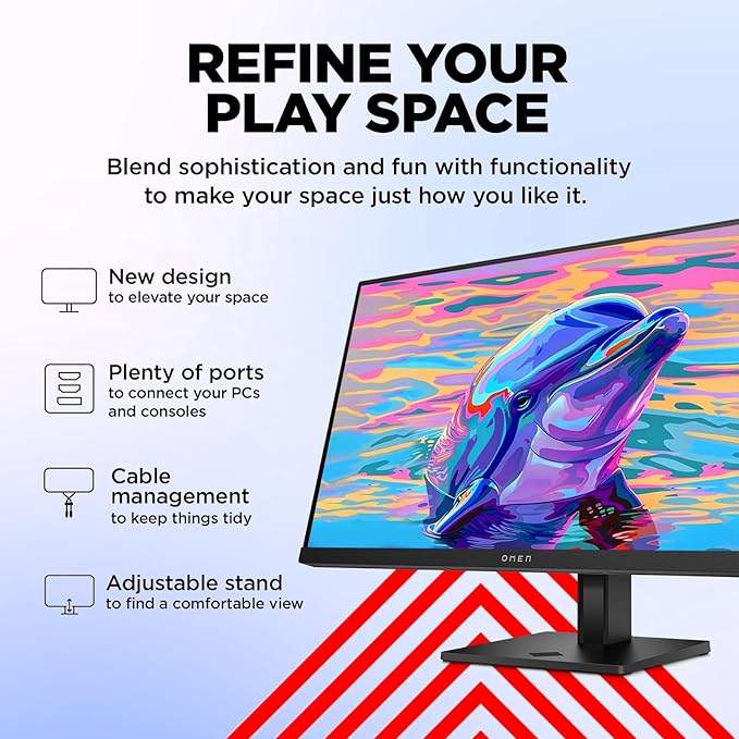HP OMEN Series 23.8 FHD IPS Gaming Monitor 165Hz Refresh LED Display AMD FreeSync Premium HDR Anti-Glare Monitor Wall Mountable(100x100mm) 1 x DisplayPort 2 x HDMI Tilt|Height|Pivot Stand