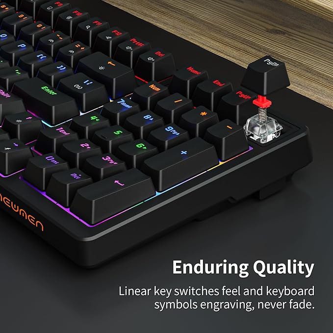 Newmen GM328 Gaming Mechanical Keyboard18 LED Backlit Effects 100 Keys Wired Mechanical Keyboard with Linear Red Switch Double-Shot KeycapsGaming Keyboards Compact Design for Gamers and Work