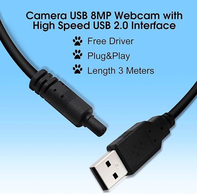 8MP USB Camera 2448P Webcam with Zoom Lens Video Conference Streaming Industria Camera UVC Plug Play PC Webcam for Windows Linux MAC OS Android Raspberry Pi