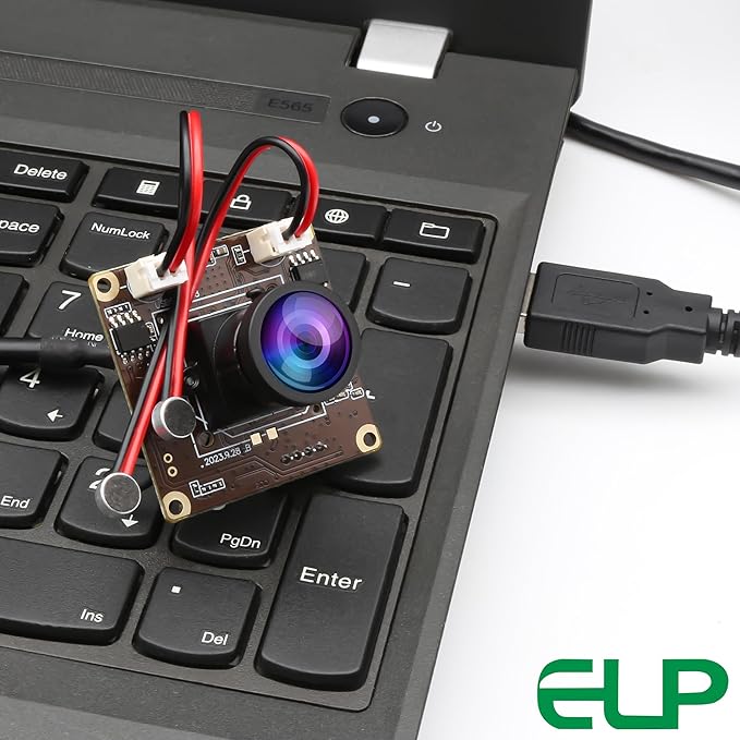ELP 5MP USB Camera Module with Dual Microphone for Computer &amp Laser Engraver - 1944P USB Security Camera for Raspberry Pi (120 Low Distortion Lens)