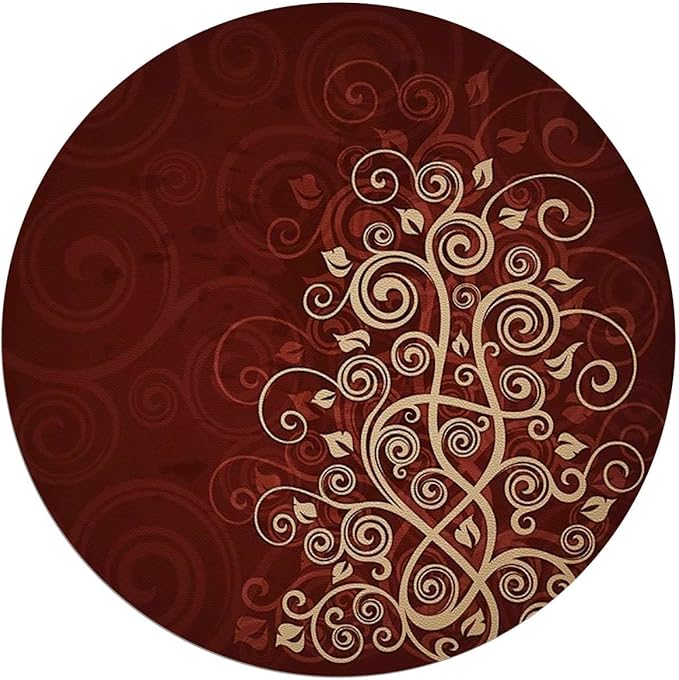 Cream and Ruby Chair Mat Office Protector for Hardwood Floors Floral Branch Lovely Swirls Ivy Anti-Slip Floor Protection Mat Multi-Purpose Chair Carpet for Desk Burgundy Floral Diameter 59 in