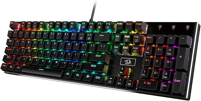 Redragon K556 RGB LED Backlit Wired Mechanical Gaming Keyboard 104 Keys Hot-Swap Mechanical Keyboard w/Aluminum Base Upgraded Socket and Noise Absorbing Foams Soft Tactile Brown Switch