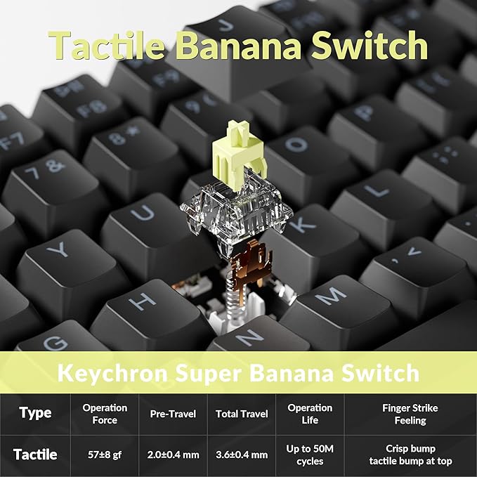 Keychron K2 75% Layout QMK Wireless and Wired Options Mechanical Keyboard Super Banana Switch RGB Backlit with Shine-Through Double-Shot PBT Keycaps for Mac Windows-Version 3