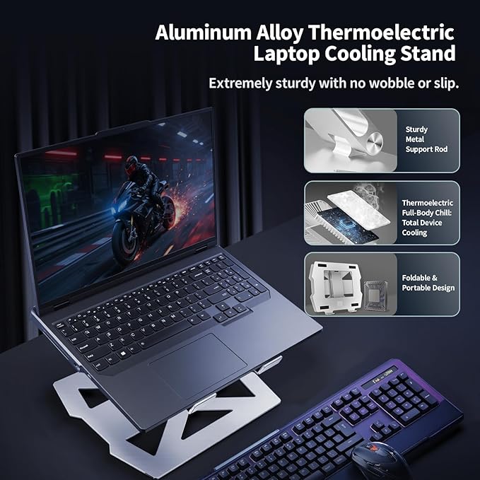 IMMOENUC Laptop Cooling Stand with Peltier Cooler Adjustable Height &amp Angle Whisper-Quiet Aluminum Thermoelectric Cooler for 12-19 Inch Laptops MacBook/Dell/HP/Lenovo Fast Cooling Notebook