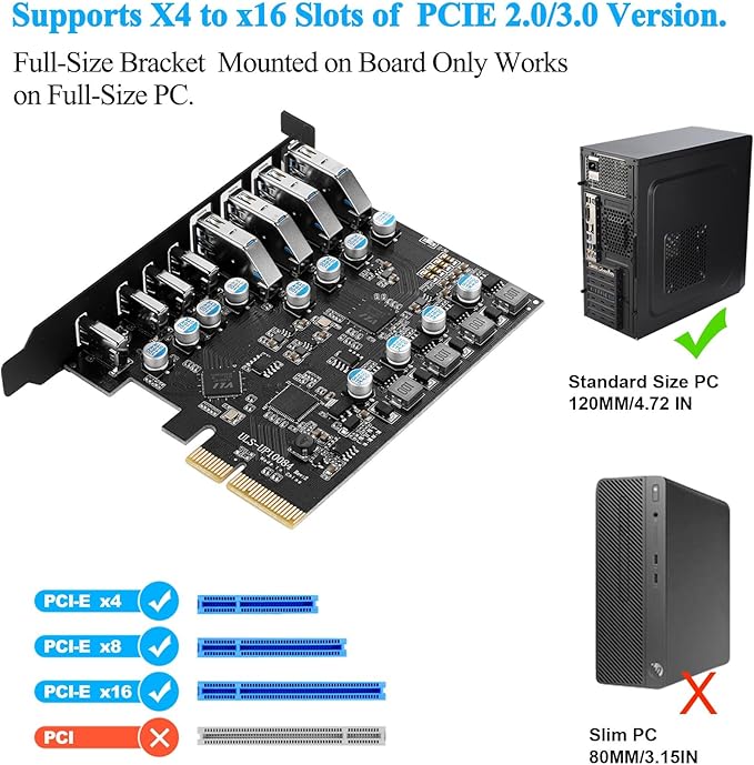 PCIe USB 3.2/3.1 Gen 2 Card 8 Ports Type-A USB C PCIe Card 10Gbps PC Internal hub for Windows 7/8/10 Linux and MacPro 4.1/5.1