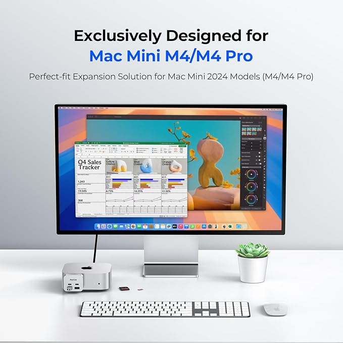 RayCue MiniPack Expansion Dock for Mac mini M4 | 6-Port USB-C Hub with Dual 10Gbps Adapters 2 * 10G USB-C/ 2 * 10G USB-A/SD TF 3.0 Card Reader | High-Speed Data Transfer &amp Multi-Device Connectivi