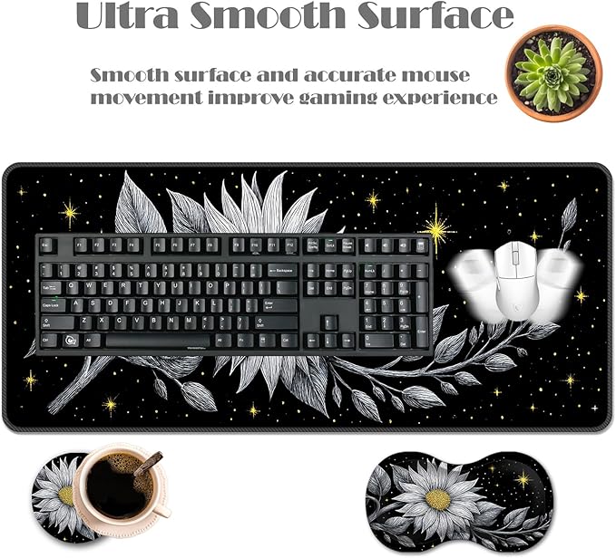 Ergonomic Keyboard Wrist Rest &amp Mouse Pad Wrist Rest SetXL Gaming Desk Mat 31.5x 11.8Non-Slip BaseMemory FoamEasy Typing Pain Relief for Office &amp HomeGlowing Flower